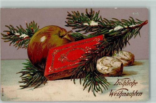 1904 Weihnachten Tannenzweig Apfel Nüsse Honigkuchen AK