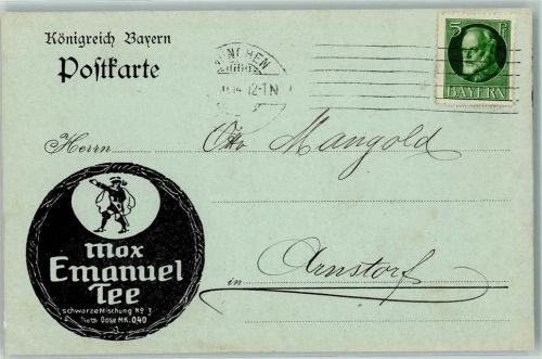 München 1914 Angebotskarte Max Emanuel Tee Firma Ostermeier Promenadenplatz