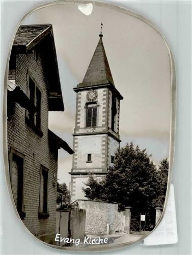 Nieder-Flörsheim ev. Kirche Ort handschrfitlich Foto Original aus Archiv eines Ansichtskartenverlags