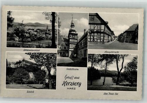 Herzberg Panorama des Ortes Schloss Schlossturm Hauptstraße Jues-See