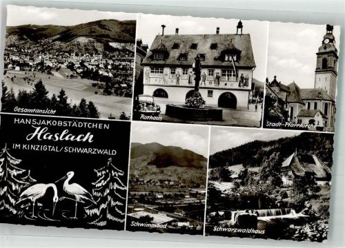 Haslach Panorama des Ortes Rathaus Schwimmbad Schwarzwaldhaus Kirche St. Arbogast