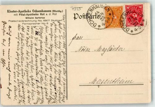 Ochsenhausen 1925 Kloster- Apotheke Ochsenhausen