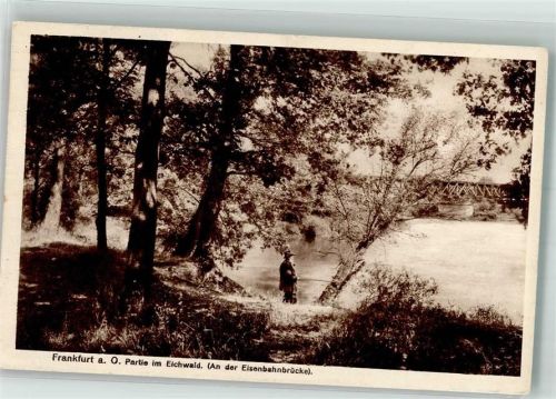 Frankfurt 1913 Im Eichenwald An der Eisenbahnbrücke Angler