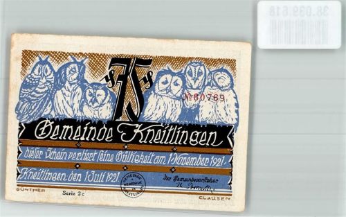 Kneitlingen 1921 75 Pfennig Till Eulenspiegel mit einer Karre Sand Vorderseite Eulen