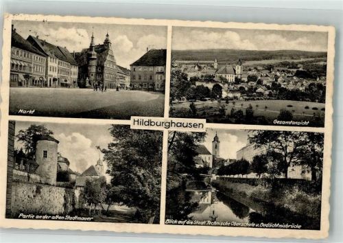Hildburghausen Markt a.d. alten Stadtmauer Tech. Oberschule u. Gedächnisbrücke