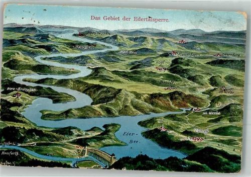 Edersee Vogelschau der Gegend um die Talsperre von Waldeck bis Herzhausen