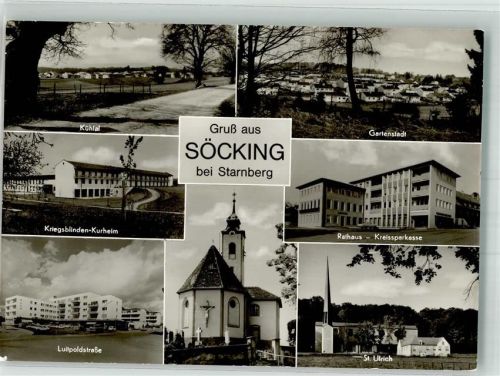 Söcking Kühtal Kriegsblinden-Kurheim Luitpoldstraße Gartenstadt Rathaus Sparkasse Kirche St. Ulrich Pfarrkirche St. Stephan Foto Original aus Archiv eines Ansichtskartenverlages Fotograf Walter Späth