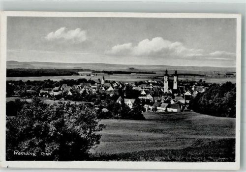 Wemding Panorama des Ortes mit Stadtpfarrkirche St. Emmeram Notopfermarke