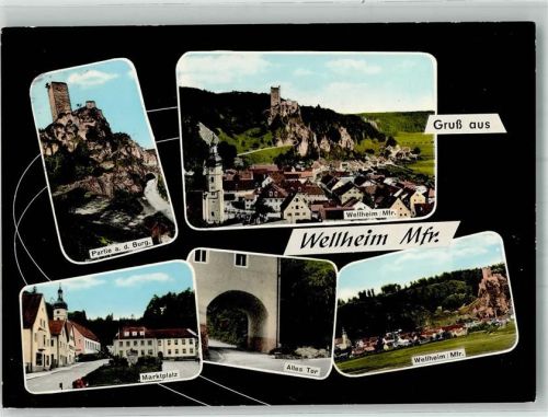 Wellheim Panorama des Ortes mit Kirche St. Andreas und Burg Wellheim Marktplatz Altes Tor