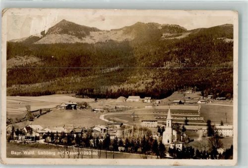 Lohberg 1938 Panorama des Ortes mit St. Walburga Kirche und Osser Verlag Ludwig Riffelmacher