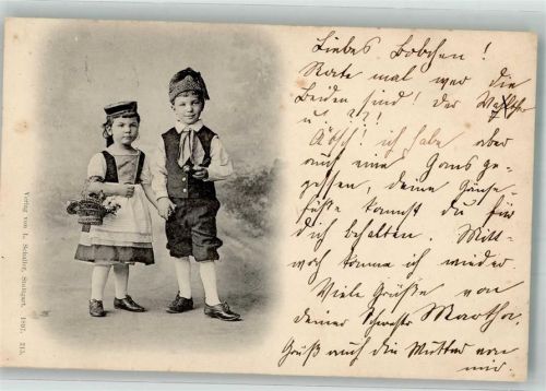 1897 Zwei kleine Kinder in Tracht Verlag Schaller 215