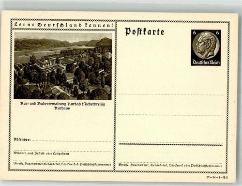 53498 W5484 Niederbreisig Ganzsache Kurhaus