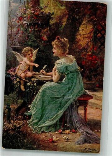1918 Amor diktiert junger Fau den Liebesbrief Ackermann's Kunstverlag Serie142 Nr. 1722