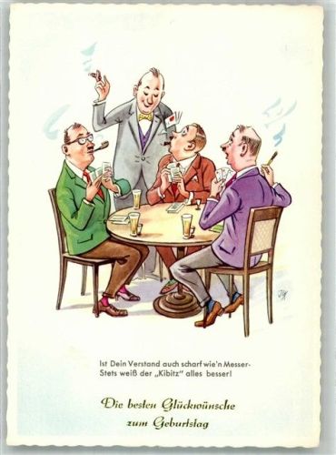 Geburtstag Vier Männer mit Bier Pfeife und Zigarre beim Kartenspiel