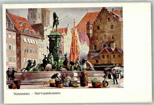 Nürnberg 1906 Neptunbrunnen Marktszene Bayerische Jubiläums-Landesausstellung