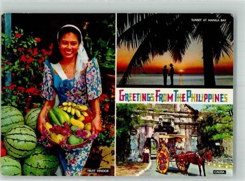 Manila Foto AK Marktszene Fruit Vendor Esel- Karren Sonnenuntergang