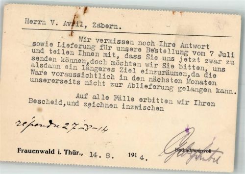 Frauenwald 1914 Geschäftskorrespondenz Glasinstrumenten-Fabrik Gebr. Schübel