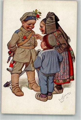 1915 Mädchen in Elsässischer Tracht betrachtet Eisernes Kreuz ihres Landsers in Uniform Verlag Siegfried Bäcker Nr. 17