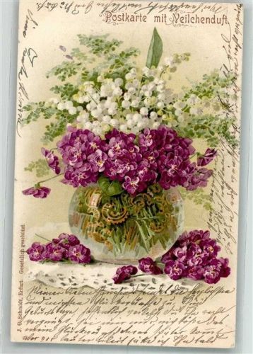 1902 Postkarte m. Veilchenduft Blumen in Vase