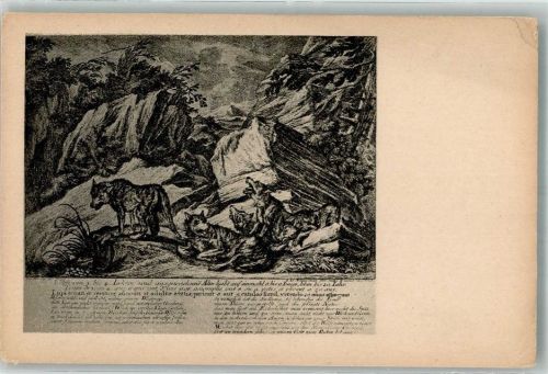 sign. Ridinger, Johann Kupferstich Wolfrudel im Gebirge