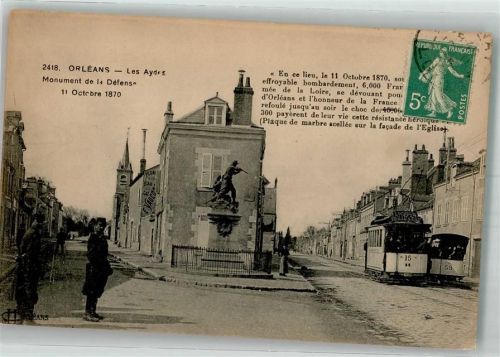 Orleans Denkmal Defens 1870 Straßenbahn Briefmarke bildseite