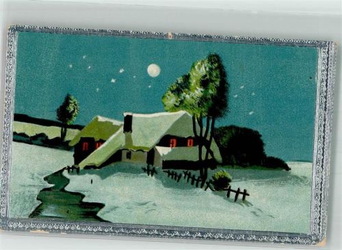 Einsames Bauernhaus in Winterlandschaft im Mondschein Passepartout