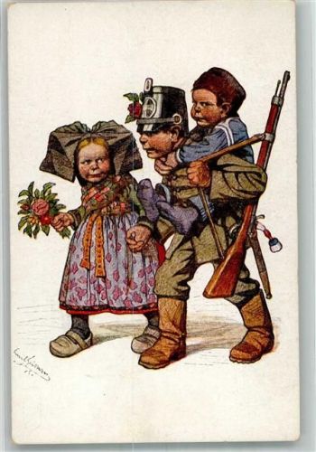 Uniform Kinder Elsässische Trachten Künstlerkarte Nr. 23 Verlagsanstalt Siegfried Bäcker