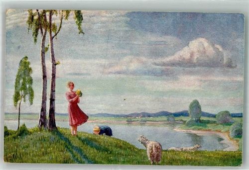 1920 sign. Olszewski, Karl Sonniger Tag Schafe Galerie Münchner Meister Nr. 390