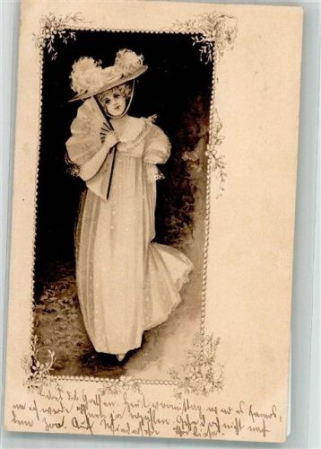 1901 Elegante junge Frau im leichten Sommerkleid Hutmode