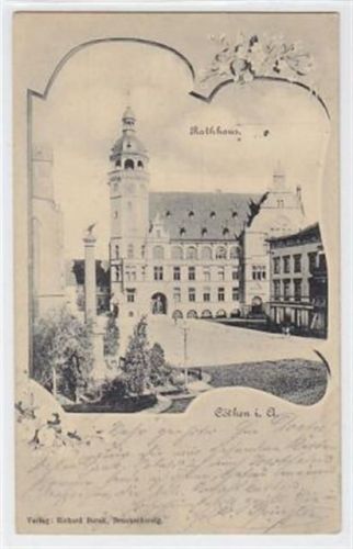 schöner Lichtdruck von Cöthen mit Rathaus gelaufen von 1901 leicht fleckig und hat minimale Stempelspuren.