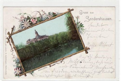 Sondershausen Sondershausen, Rahmenkarte mit Schloß gelaufen von 1900. Gute Erhaltung.