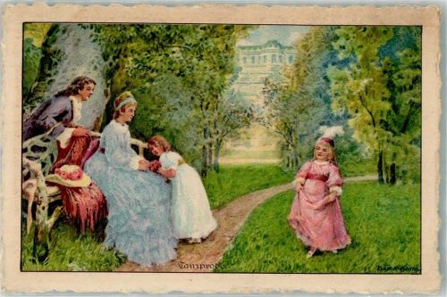 sign. Kiesling, Ernst Eltern schauen Tochter beim tanzen im Park zu Serie Brabant No. 1059