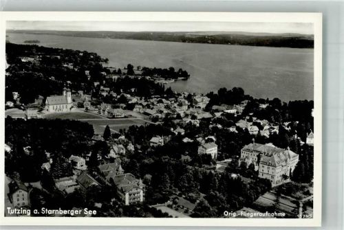 Tutzing 1938 Fliegeraufnahme des Ortes mit Pfarrkirche St. Joseph