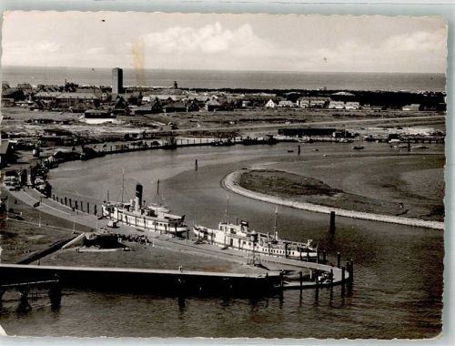 Norderney Fliegeraufnahme vom Hafen mit Seebäderschiffen Verlag Rubin