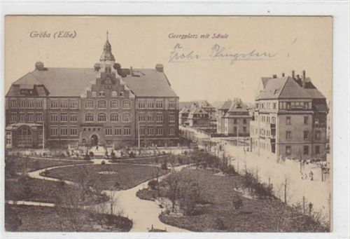 Gröba a. Elbe. Georgplatz Schule. Karte beschrieben Gute Erhaltung.
