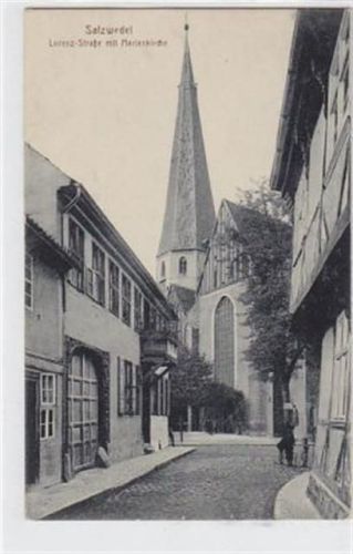 Salzwedel mit Lorenz-Straße und Marienkirche gelaufen 1918. Top Erhaltung.