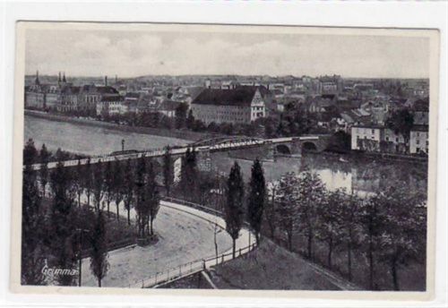 Grimma Grimma mit Teilansicht gelaufen von 1939 kleiner Knick unten links, leicht fleckig, sonst gut erhalten.
