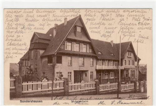 Sondershausen Sondershausen mit Technikerheim gelaufen von 1924 kleiner Knick mit Einriß am linken Rand in der Mitte, sonst gut erhalten.