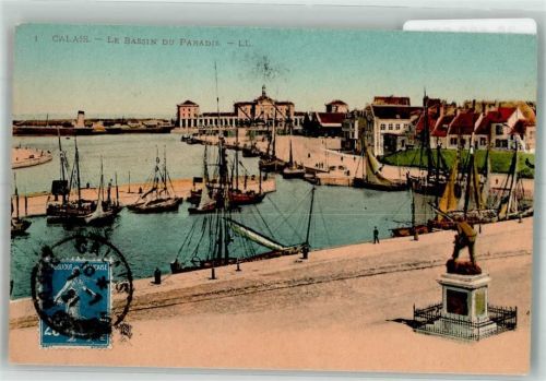 Calais 1921 Denkmal Hafen Briefmarke Bildseite