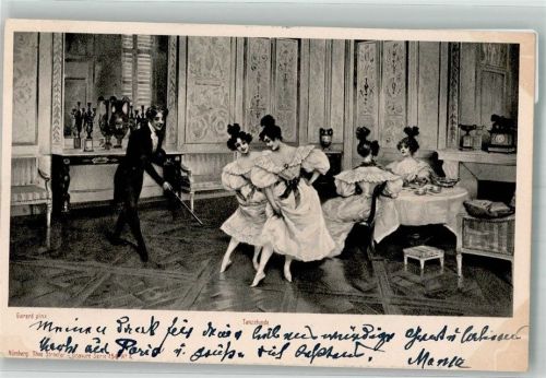 1901 sign. Garerd Tanzlehrer mit vier jungen Damen T.S.N. Serie 156 No. 4 Adelskorrespondenz