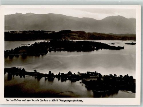 Seehausen 1939 Fliegeraufnahme vom Staffelsee mit den Inseln Buchau und Wörth
