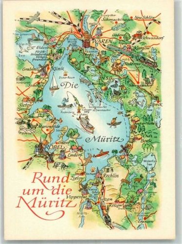Waren Rund um die Müritz Segelboot Kirche Eisenbahn Ruderboot