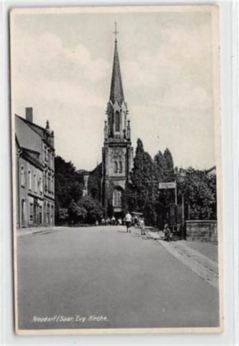 Neudorf an der Saar. evangelische Kirche gelaufen. Marke entfernt. leichte Abschürfungen, leicht fleckig, sonst gut erhalten