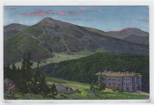 Hirschberg im Riesengebirge Künstlerkarte von Professor Morgenstern. Peterbaude kleinen Sturmbaude - Kreis Hirschberg / Jelenia Góra ungelaufen Gute Erhaltung.