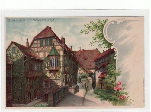 Wartburg Lithographie. Burghof in der Wartburg bei Eisenach i. Thür. ungelaufen Top Erhaltung.