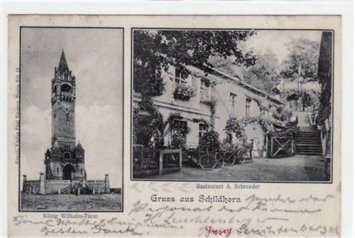 Berlin Wilmersdorf, Grunewald mit Restaurant und König Wilhelm Turm in Schildhorn gelaufen von 1904. Kleine Beschädigung am Rand oben, leicht fleckig, sonst gut erhalten