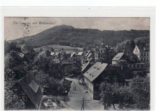Waltersdorf Waltersdorf mit Teilansicht und Lausche gelaufen, Marke entfernt kleiner Knick oben links, leicht fleckig, sonst gut erhalten.