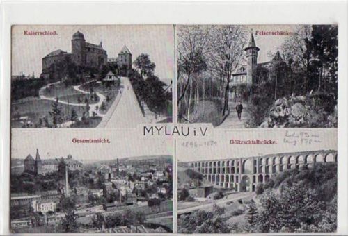 Mylau Mylau mit 4 Abbildungen gelaufen von 1926. leichte Eckabschürfungen, leicht stockfleckig, sonst gut erhalten