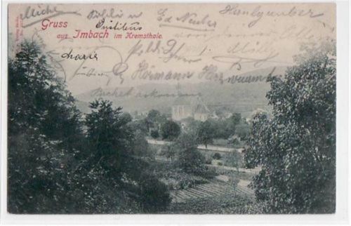 Imbach im Kremsthale mit Blick auf die Kirche gelaufen von 1900 kleiner Knick oben links, kleiner Riß oben links, sonst gut erhalten