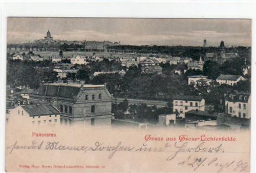 Berlin Steglitz, Lichterfelde mit Panorama gelaufen von 1899. An den Ecke n oben leicht bügig, sonst gut erhalten